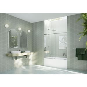 56 in. W x 60 in. H Sliding Frameless Shower Door/Enclosure in Chrome Finish with Clear Glass