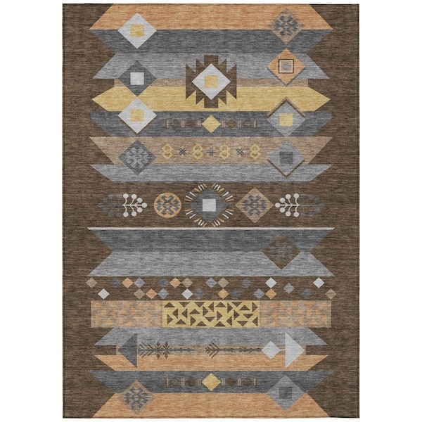 Chantille Machine Washable Indoor/Outdoor Abstract ACN2499 Chocolate 5 ft. x 7 ft. 6 in. Area Rug