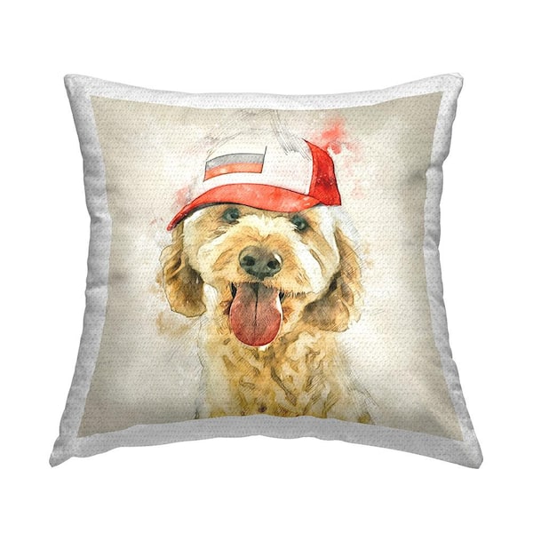 Baseball Cap Goldendoodle Dog Multi-Color Square Outdoor Throw Pillow