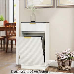 Ancient White 34.3 in. Wood Modern Accent Cabinet Modern 10 gal. Tilt-Out Hidden Trash Can Cabinet with Drawer