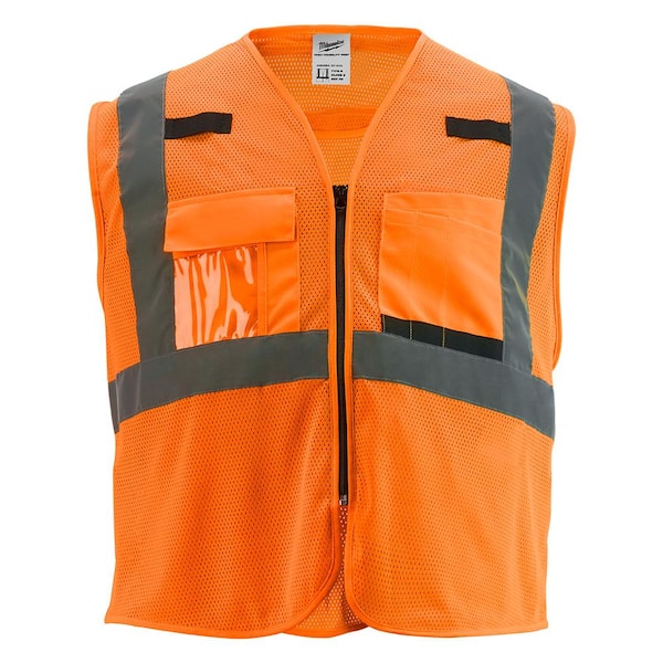 Milwaukee Small/Medium Orange Class 2 Polyester Mesh High Visibility Safety Vest with 9-Pockets