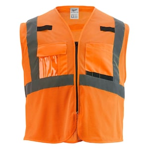 Large/X-Large Orange Class-2 Polyester Mesh High Visibility Safety Vest with 9-Pockets