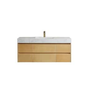 Wilton 48 in. W x 20.8in. D x 21.2 in. H Floating Bath Vanity in Maple Yellow with White Engineer Marble Countertop