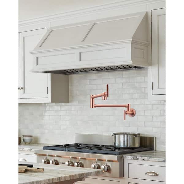 Modern Wall Mount Pot Filler Kitchen Faucet with Double Joint Swing Arm 360° Rotation in Copper