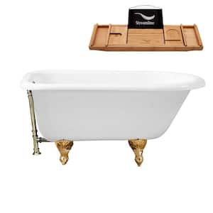 66 in. Cast Iron Clawfoot Non-Whirlpool Bathtub in Glossy White with Brushed Nickel Drain and Polished Gold Clawfeet