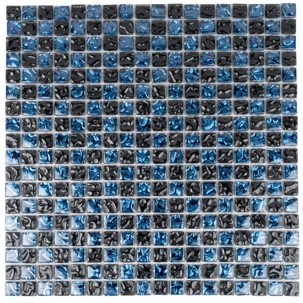 Apollo Tile Blue and Black 11.7-in. x 11.7-in. Polished Glass Mosaic