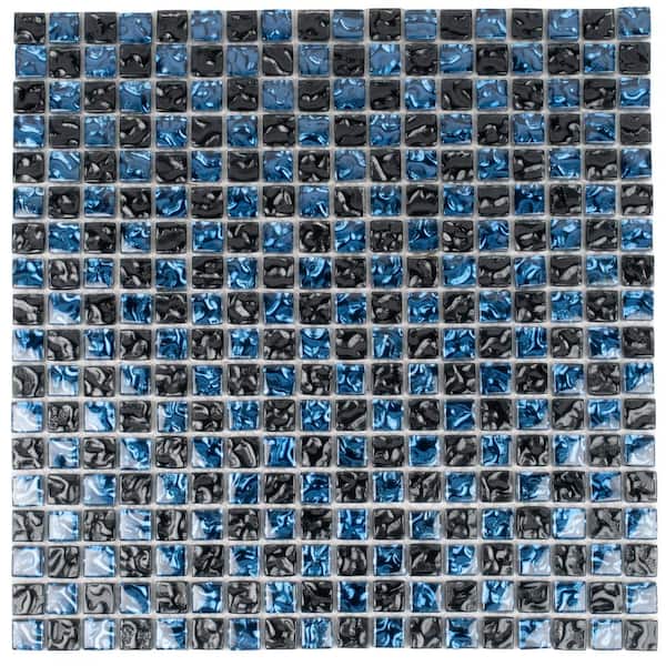 Apollo Tile Blue and Black 11.7-in. x 11.7-in. Polished Glass Mosaic Tile (4.75 Sq ft/case)