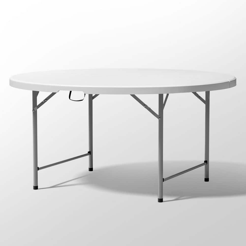 Gray Frame White Plastic Tabletop Round Foldable Outdoor Dining Table (Dia. 5 ft. ) price history on PriceWatchPro
