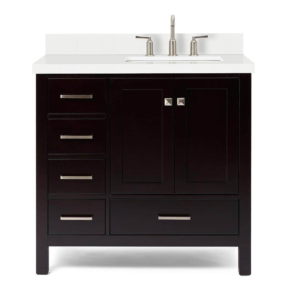 Ariel Cambridge 37" Espresso Single Sink Bathroom Vanity with Quartz Top
