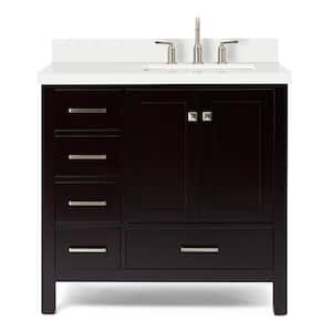 Cambridge 37 in. W x 22 in. D x 36 in. H Vanity in Espresso with Pure White Quartz Top