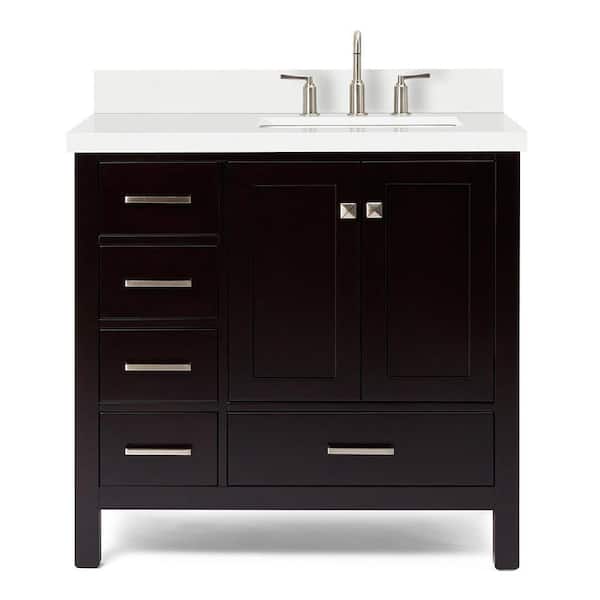 Cambridge 36 in. Single Sink Freestanding Bathroom Vanity in Espresso with Pure White Quartz Top