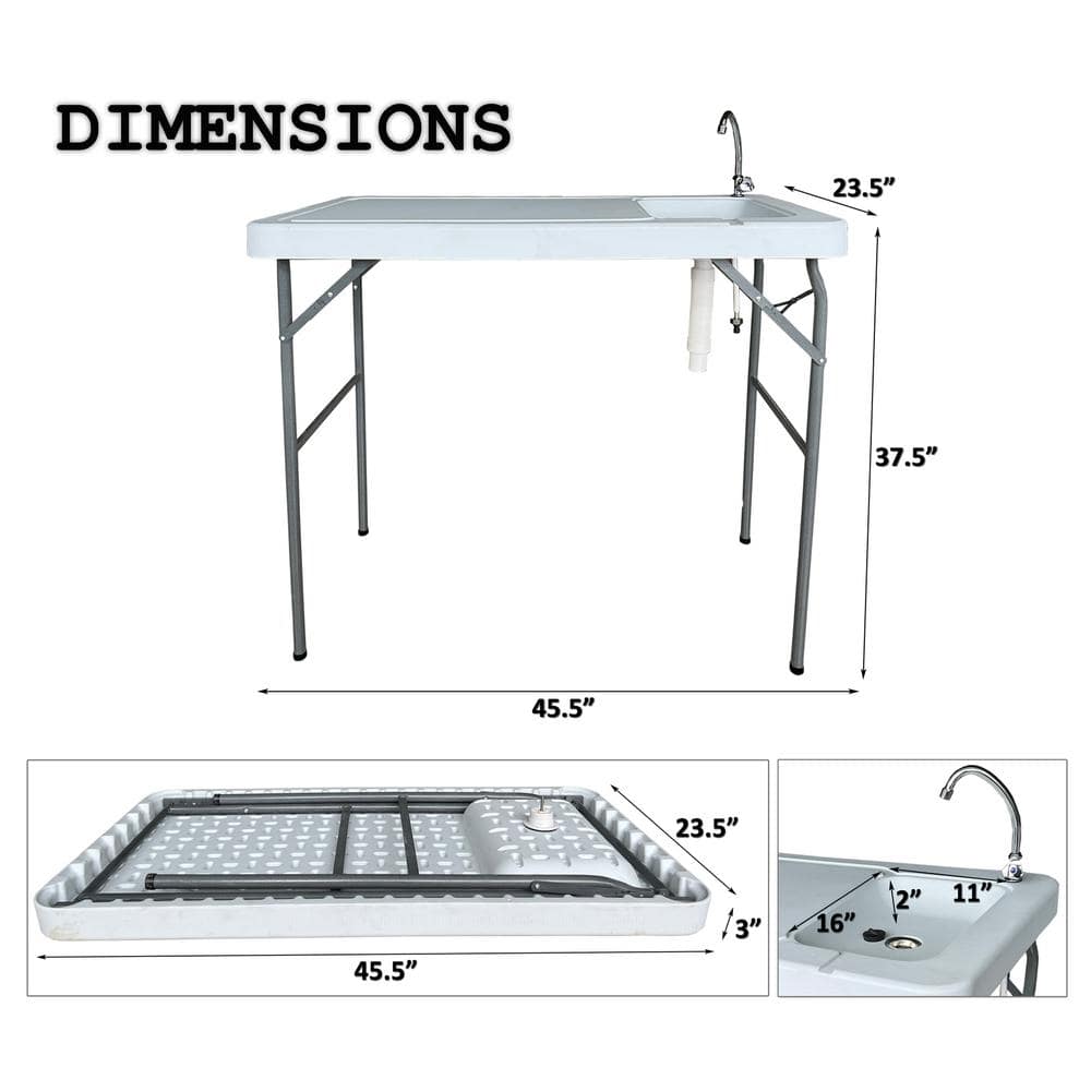 Portable White Plastic Fish Cleaning Table with Sink and Faucet