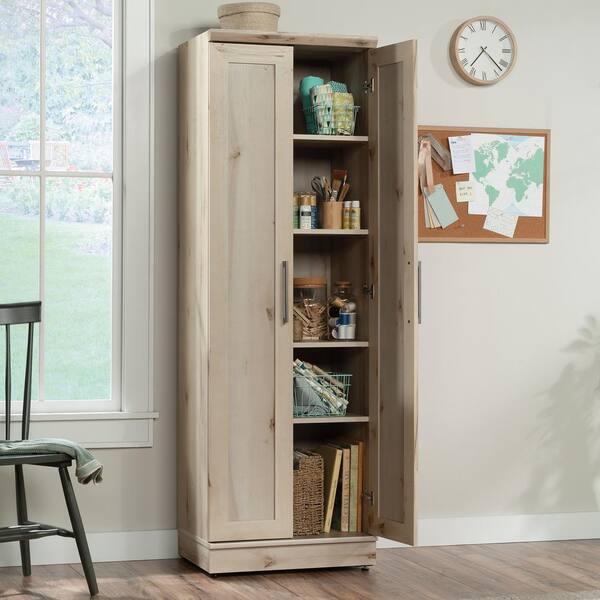Sauder Sliding Door Storage Cabinet, Spring Maple Finish, Size: 27.1 Large x 15.4 W x 63.0 H, Gray