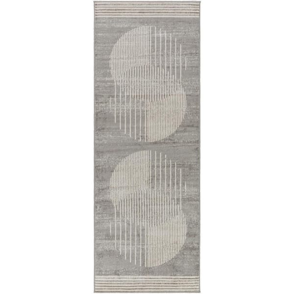 Floransa Silver 3 ft. x 10 ft. Indoor Geometric Runner Rug