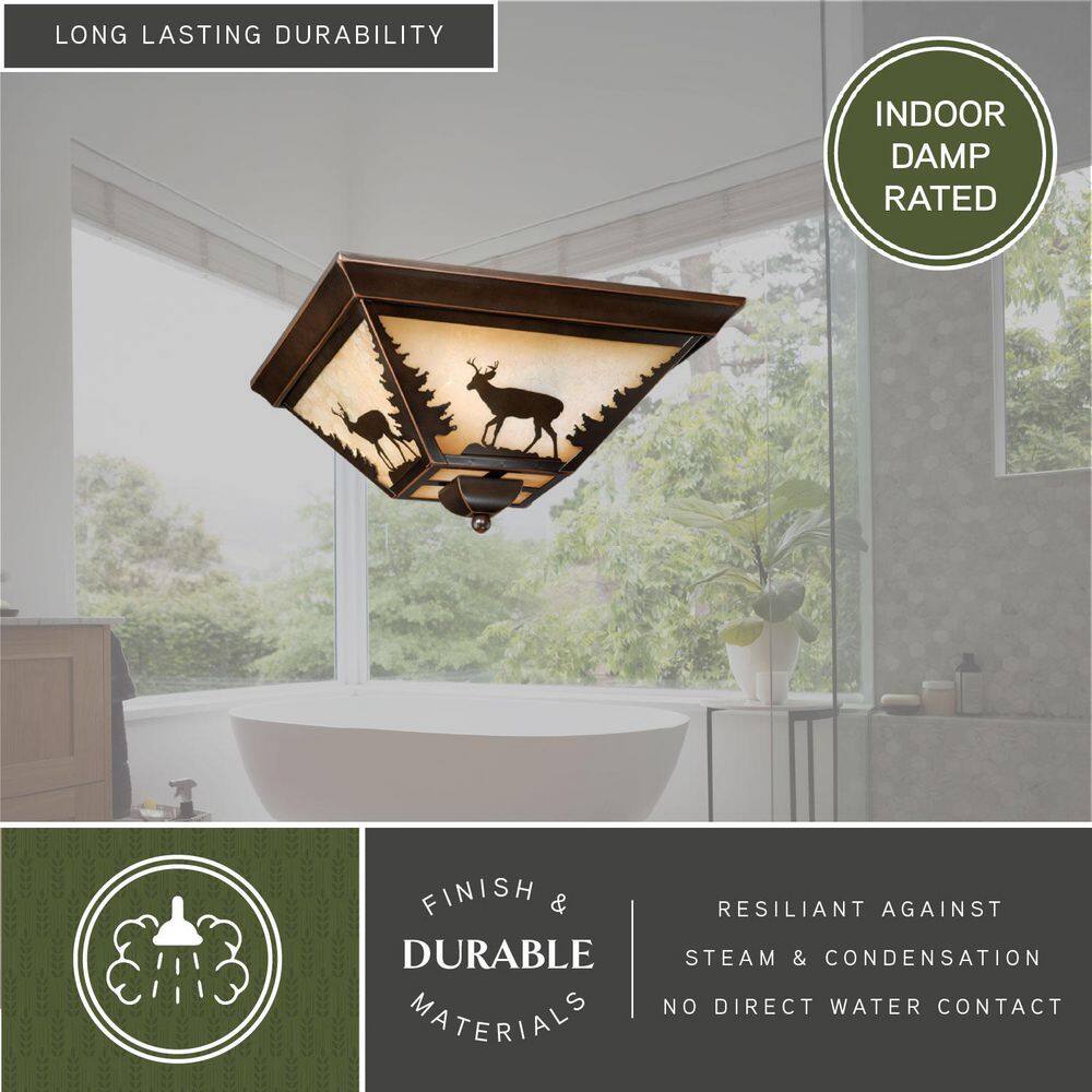 Burnished Bronze Rustic Deer Flush Mount Ceiling Light with Tiffany Glass