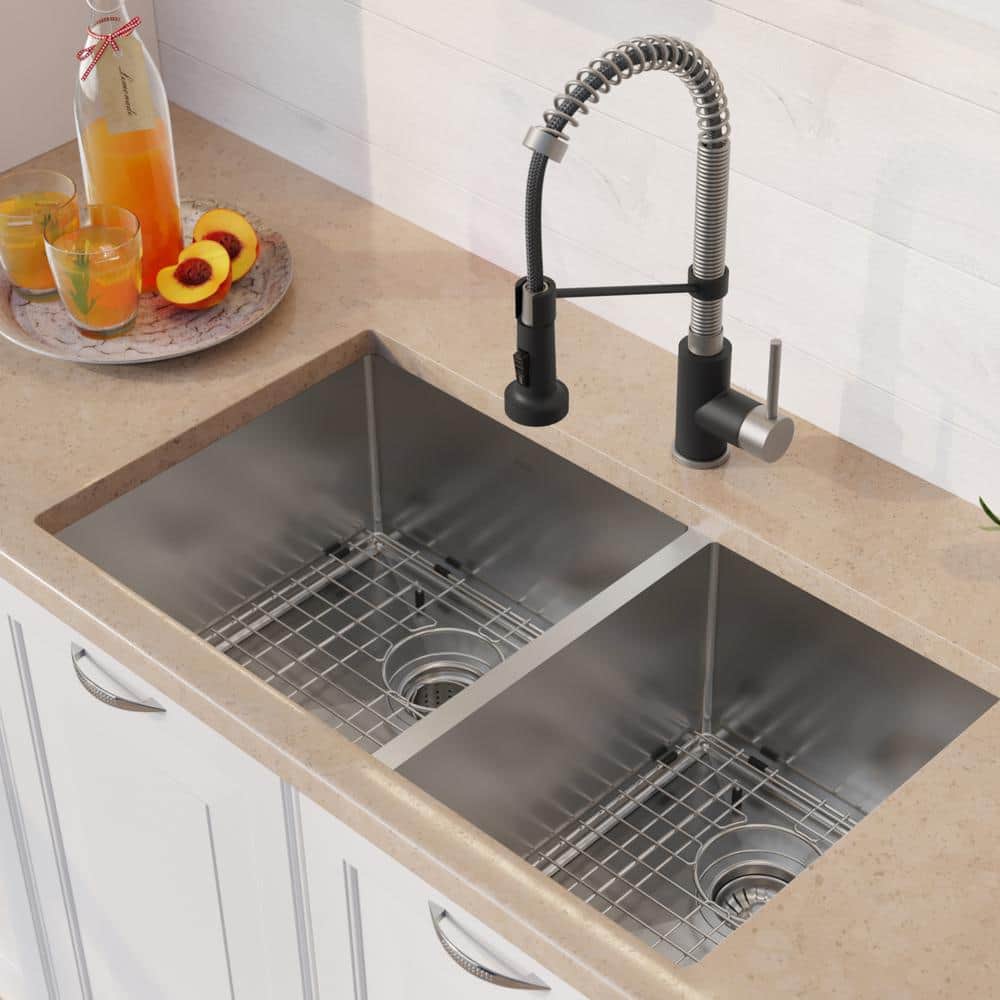 33" Matte Black Stainless Steel Double Basin Undermount Sink with Faucet