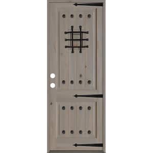 36 in. x 96 in. Mediterranean Knotty Alder Right-Hand/Inswing Glass Speakeasy Grey Stain Solid Wood Prehung Front Door