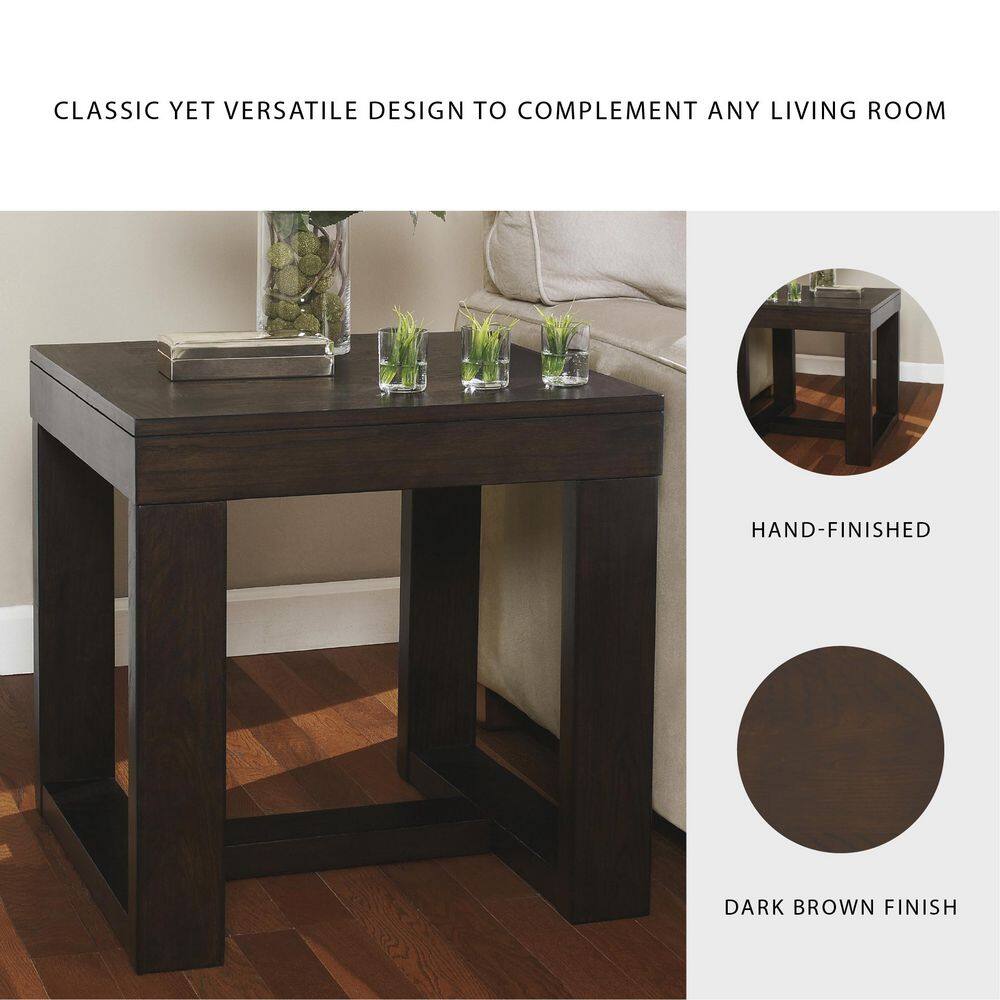 Watson 24.13 in. Dark Brown Square Wood End Table with Trestle Base - thumbnail 5