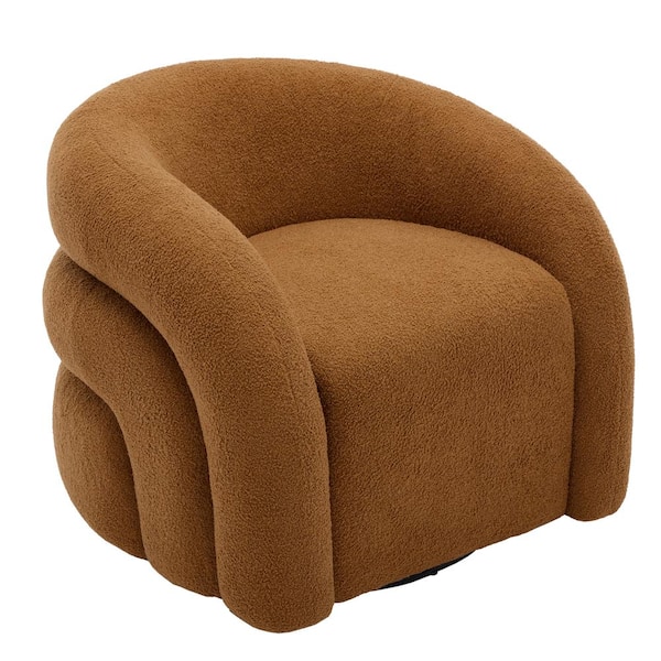 Uixe Rusted Orange Boucle Polyester Fabric 360° Swivel Accent Barrel Armchair with Metal Base (Set of 1)