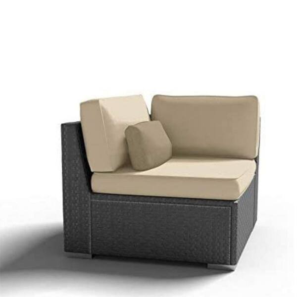 eVita Outdoor Patio Furniture Espresso Brown Wicker Sofa Corner Chair(Light Beige-Left Corner Chair)