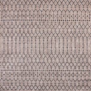 Ourika Moroccan Geometric Textured Weave Natural/Black 4 ft. x 4 ft. Indoor/Outdoor Area Rug