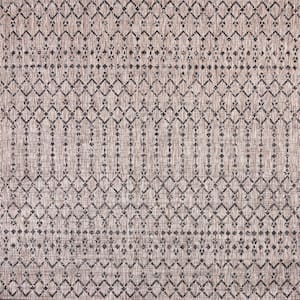 Ourika Moroccan Geometric Textured Weave Natural/Black 6 X 6 ft. Indoor/Outdoor Area Rug