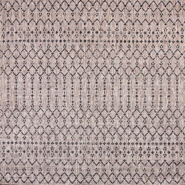 Natural/Black 5 ft. Square Ourika Moroccan Geometric Textured Weave Indoor/Outdoor Area Rug