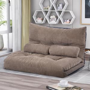 1-Piece Light Brown Adjustable Folding Futon Chair with Two Pillows