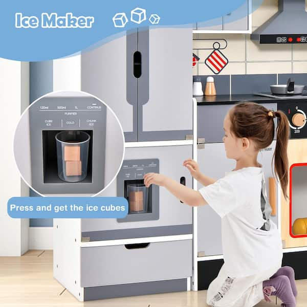 Gymax Kids Wooden Pretend Play Kitchen Toddlers Toy with Refrigerator and Accessories GYM12556 The Home Depot