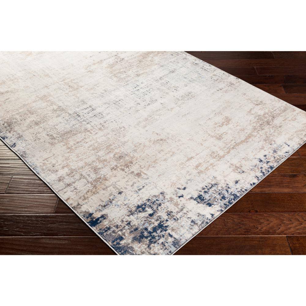 Taupe and Blue Modern Polypropylene Area Rug, 6'7" x 9'