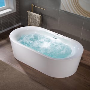 72 in. x 35 in. Acrylic Flatbottom Whirlpool and Air with Inline Heater Combination Bathtub with Center Drain in White