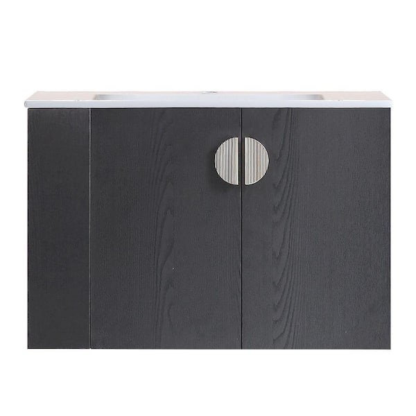 Xspracer Victoria 30 in. W. x 18 in. D x 20 in. H Wall Mounted Single Sink Bath Vanity in Black and White Ceramic Top