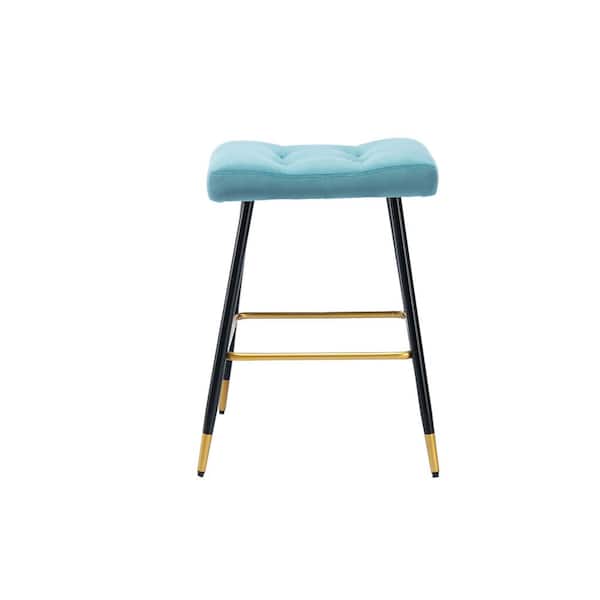 Unbranded 26.34 in. Blue Wood Frame Bar Stool with Footrest Counter Height Dining Chair