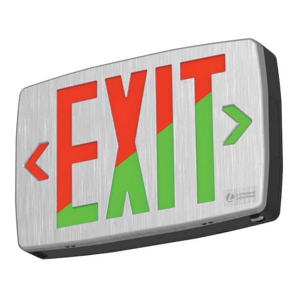 Lithonia Lighting Contractor Select LQM Series 120-277-Volt Integrated LED Brushed Silver and Red and Green Exit Sign