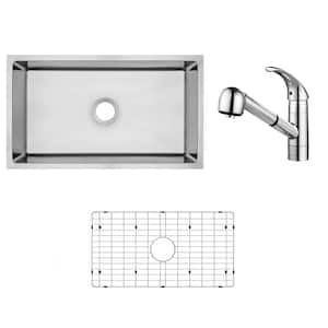 31 in. Tiny Radius Undermount Single Bowl 18-Gauge Stainless Steel Kitchen Sink with Pull-out Chrome Kitchen Faucet