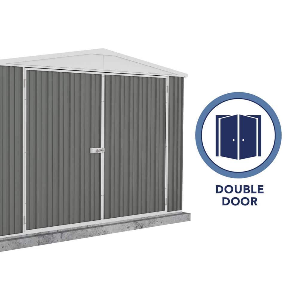 Large Gray Metal Double Door Storage Shed 10' x 20'