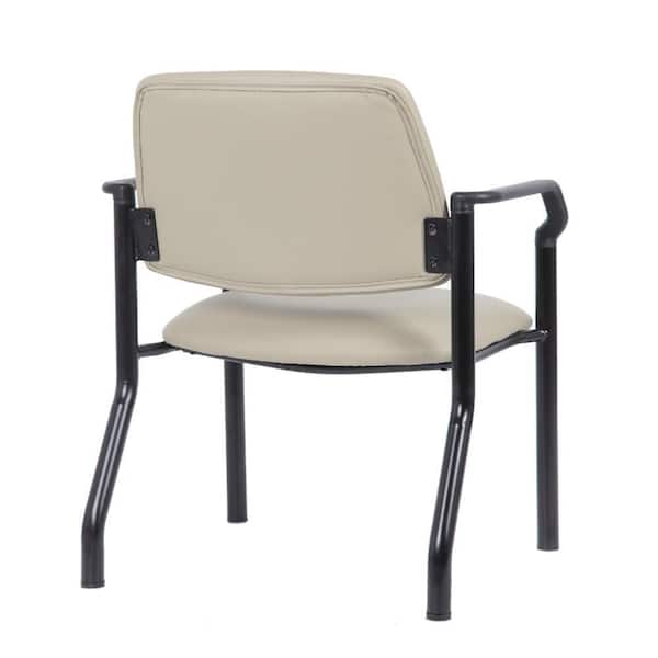 Theo Vinyl Upholstered Ergonomic Office Guest Chair in Beige and Black with Non-Adjustable Arms