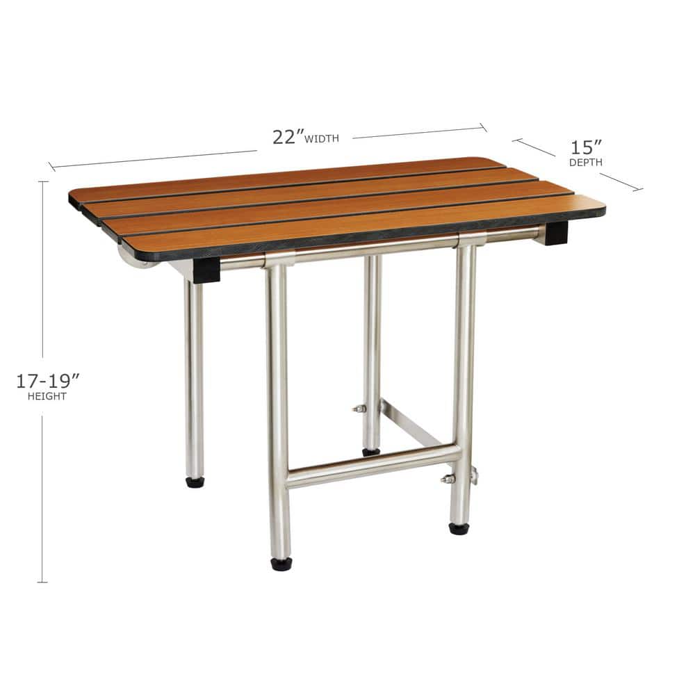 Teak and Stainless Steel Folding Shower Seat with Legs