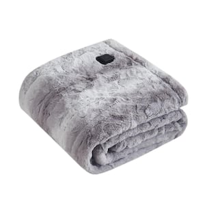Marselle Grey 50 in. x 64 in. Faux Fur Heated Wrap with Built-In Controller