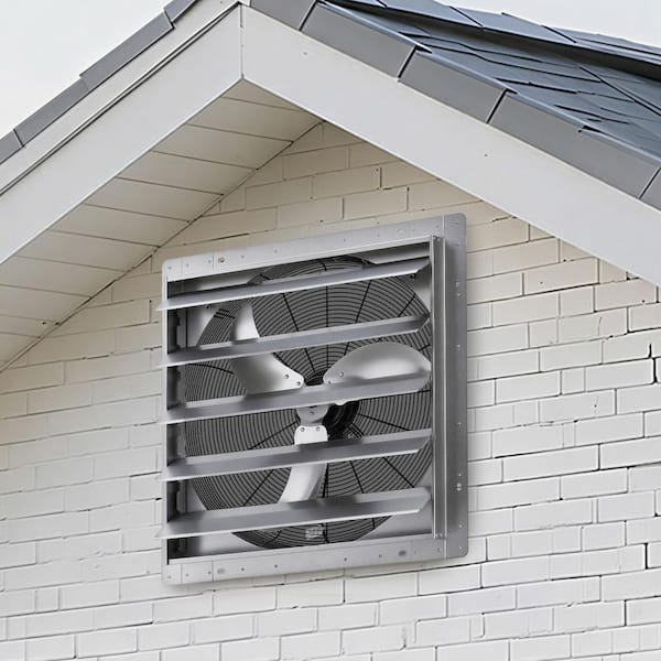 24 in. Wall‑Mount Shutter Exhaust Fan,Auto Louvers,Silver Steel Housing,Low‑Noise AC Motor,7030 CFM