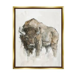 Western American Buffalo Brown Country Animal by Ethan Harper Floater Frame Animal Wall Art Print 25 in. x 31 in.