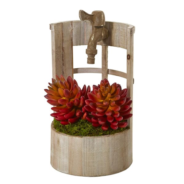 Nearly Natural 12 in. Succulent Artificial Plant in Faucet Planter