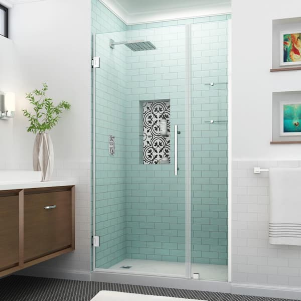 Aston Belmore GS 48.25 in. to 49.25 in. x 72 in. Frameless Hinged Shower Door with Glass Shelves in Chrome