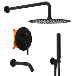 2-Handle 3-Spray Tub and Shower Combos Handheld Shower with 10 in. Shower Head in Black (Valve Included)