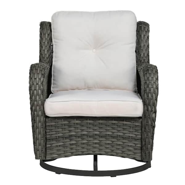 Uixe Patio Swivel Wicker Outdoor Rocking Chair with Beige Cushion for Porch Deck(Set of 1)