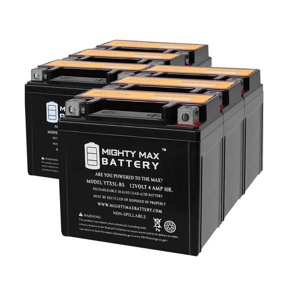 Mighty Max Battery 12 Volt 4ah 80 Cca Ytx5l Bs Motorcycle Battery Replacement 6 Pack 0944