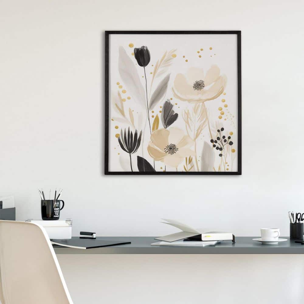 Modern Muted Cottage Floral Abstract Black Framed Wall Art, 16x20