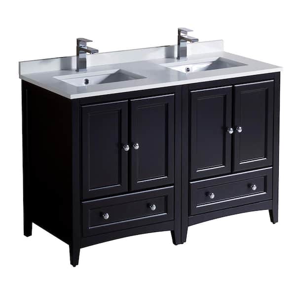 Fresca Oxford 48 in. Double Vanity in Espresso with Quartz Stone Vanity Top in White with White Basins