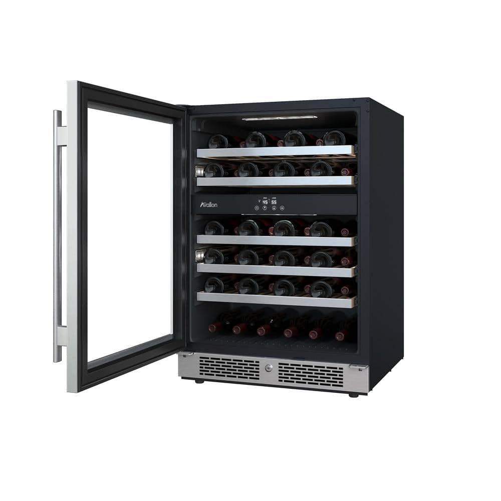 Avallon 24" Black Stainless Steel Dual Zone Wine Cooler with LED Lighting