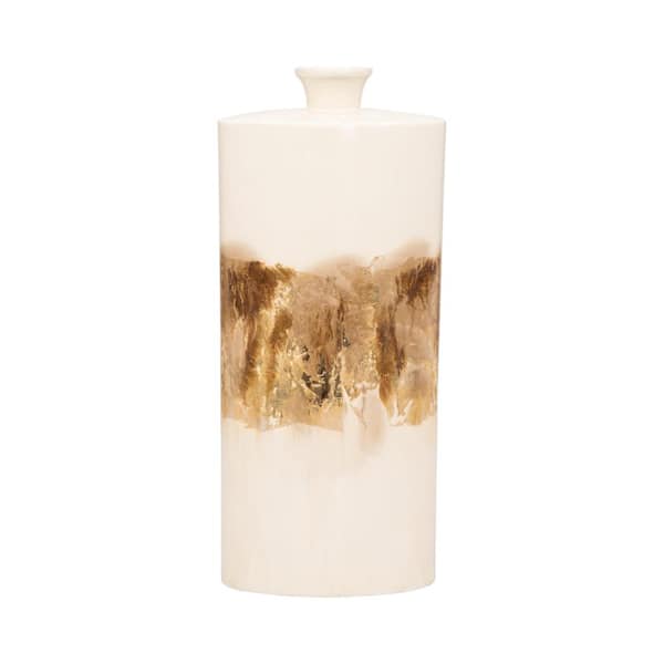 Liv & Skye 20 in. Ivory Metal Pearl and Gold Two-Tone Decorative Vase